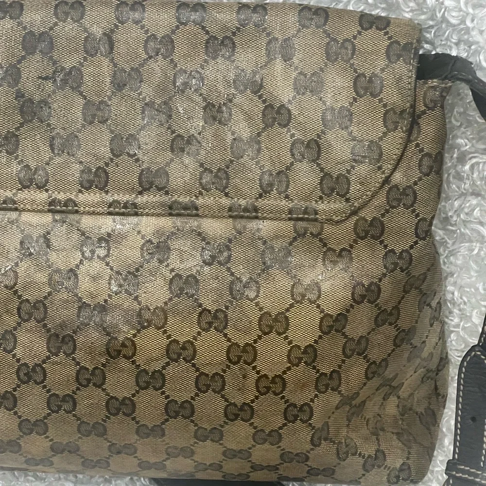 GUCCI Crystal Monogram Flap Messenger Bag Beige